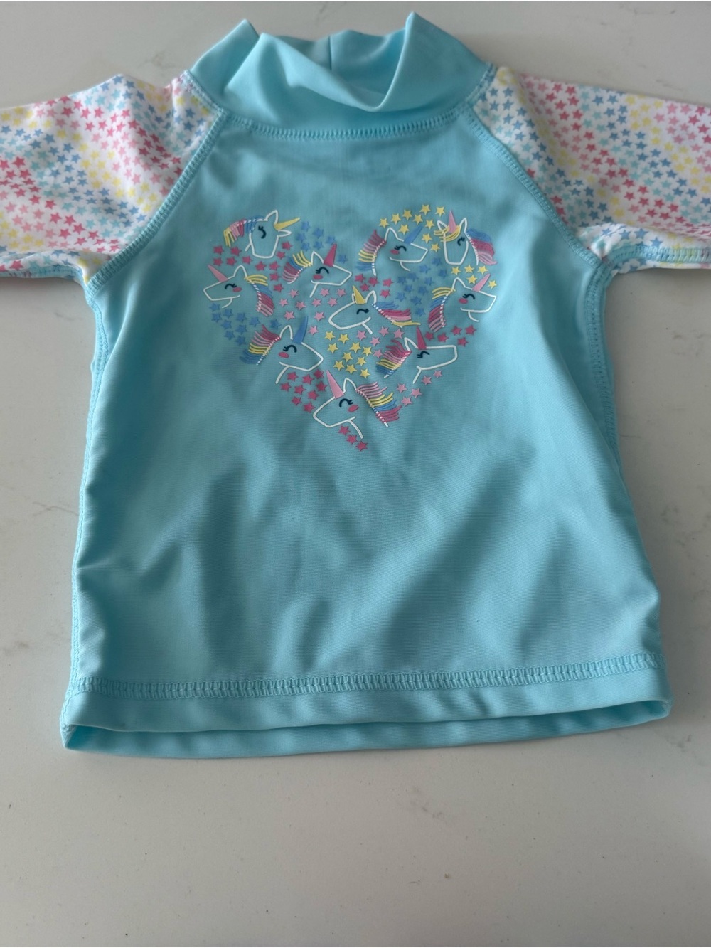 Skin Kids Light Blue Unicorn Heart Rashguard with Star Print Sleeves